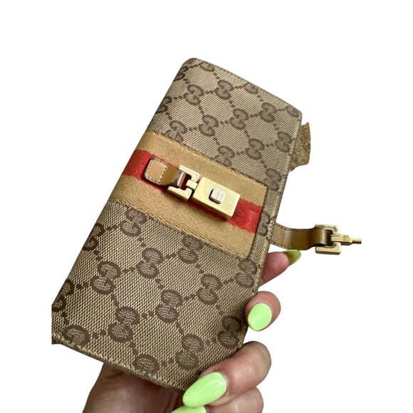 GUCCI Vintage Striped Logo Brown Tan Long Clutch Wallet w/ Box - Picture 3 of 13